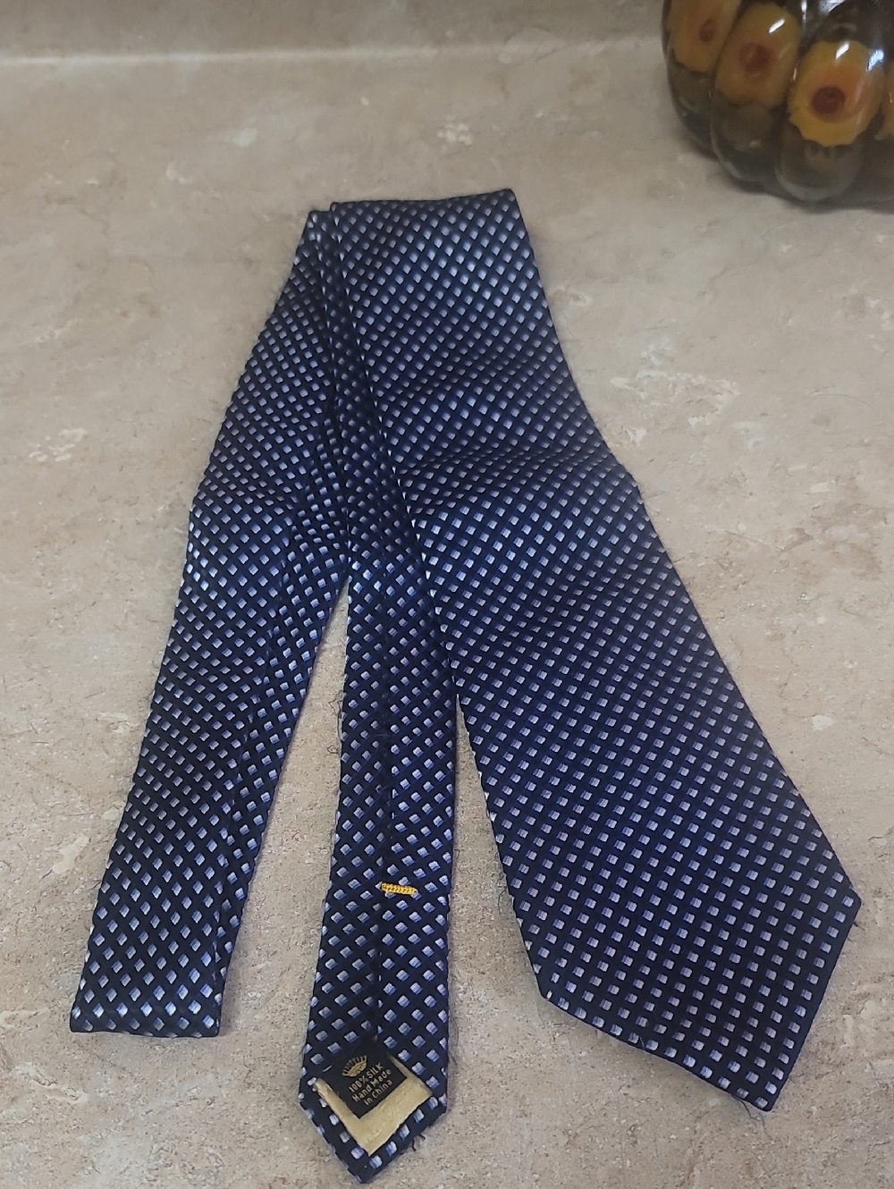 Classic Navy Geometric Silk Tie - Unbranded